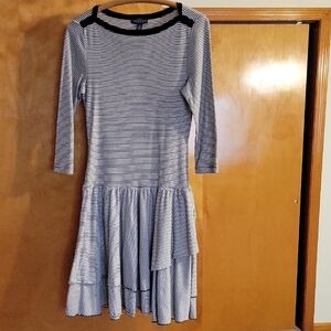 Ralph Lauren Black and White Striped Long Sleeve Dress